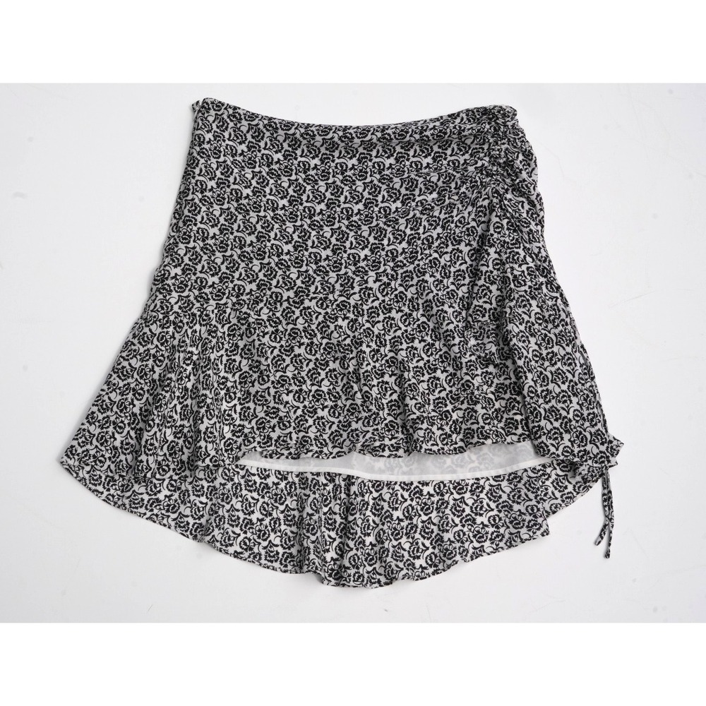 A.L.C. Farrow Silk Wrap Skirt Black White Floral‎ Asymmetrical Hem Women 10
